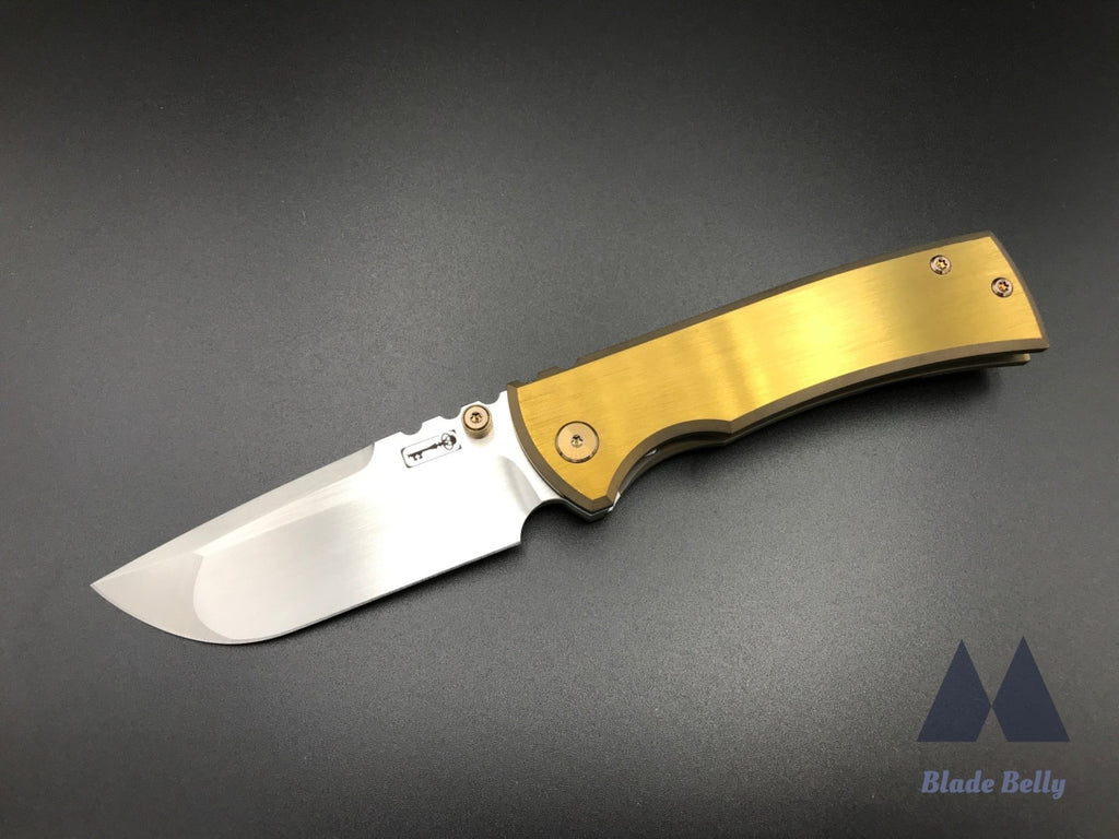 Chaves 229 By Fanatic Edge - Hand Rub Drop Point Polished Gold Scales And Electric Blue Clip