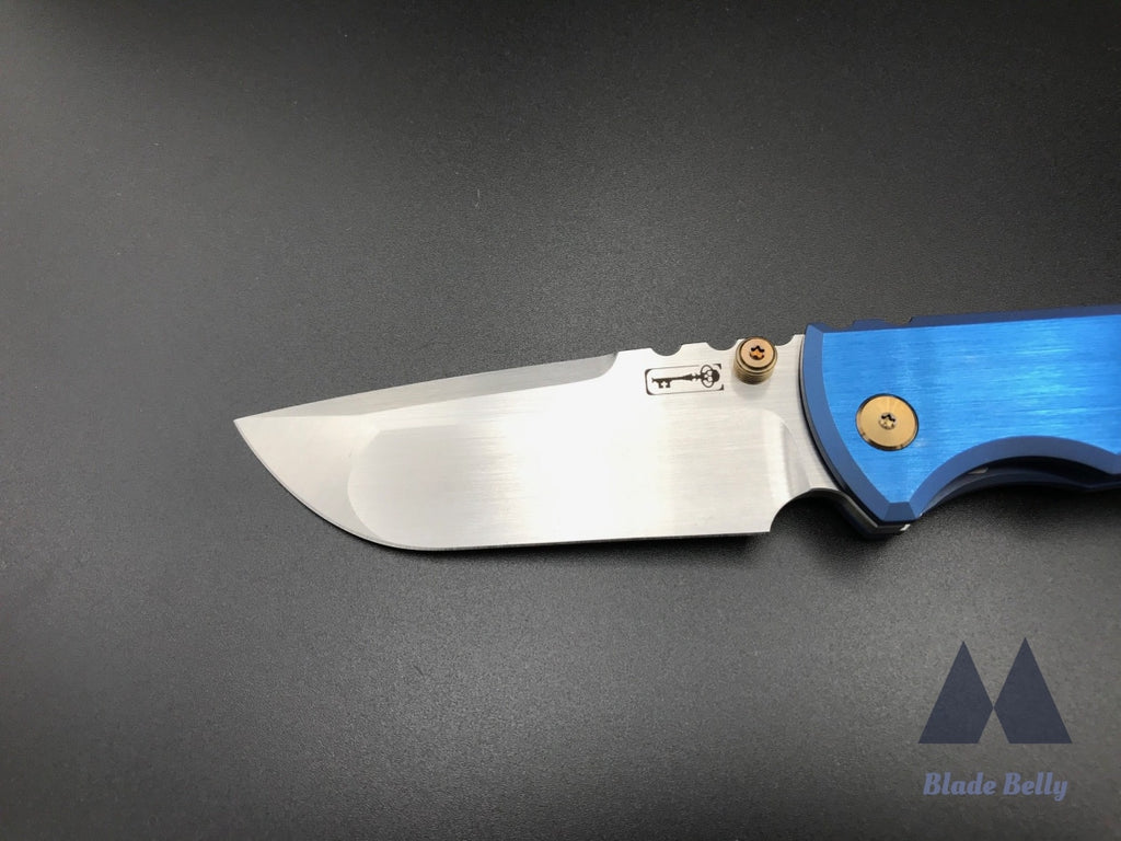 Chaves 229 By Fanatic Edge - Hand Rub Drop Point Polished Royal Blue Scales W/ Bronze Hardware