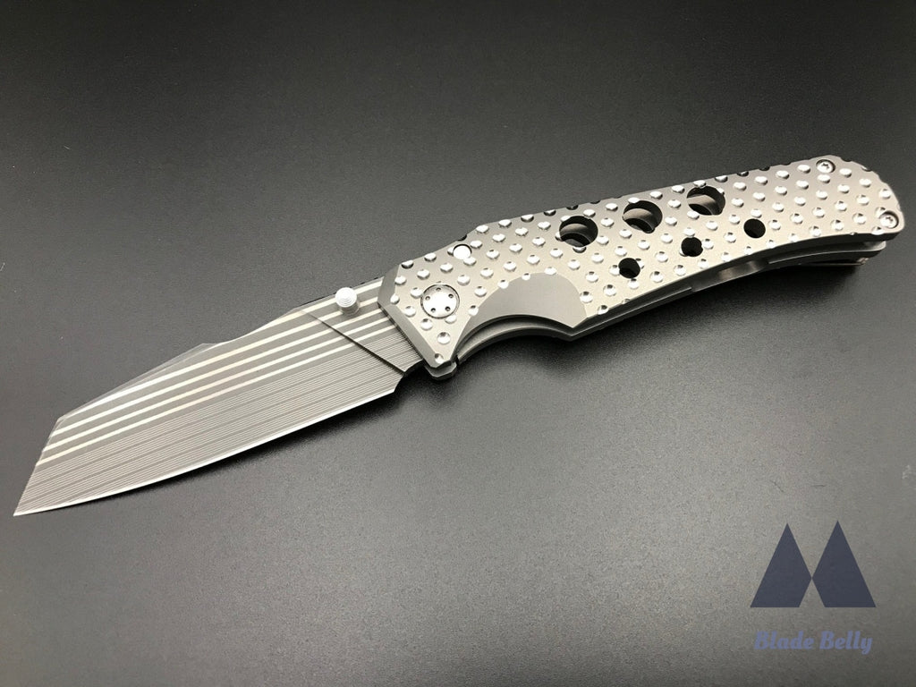Jason Guthrie Scout - Bacon Damascus Wharncliffe W/ Raindrop Ti Handles And Timascus Clip
