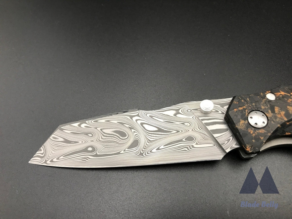 Jason Guthrie Scout - Damasteel Wharncliffe And Copper Shred Carbon Fiber Scales