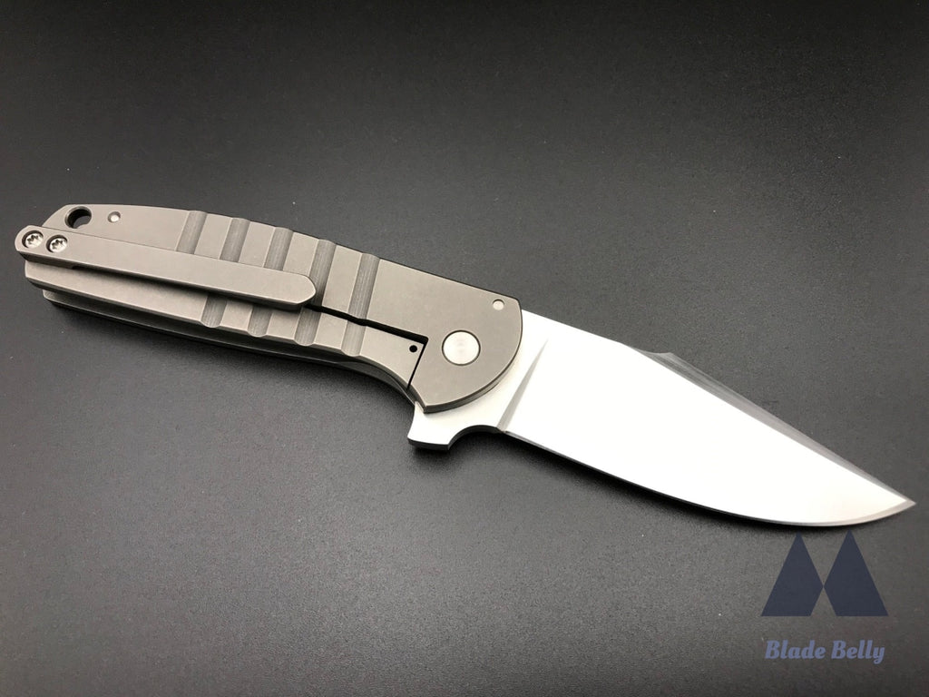 Ray Laconico Baby Bear - Satin Drop Point Stonewashed Grooved Ti Handles
