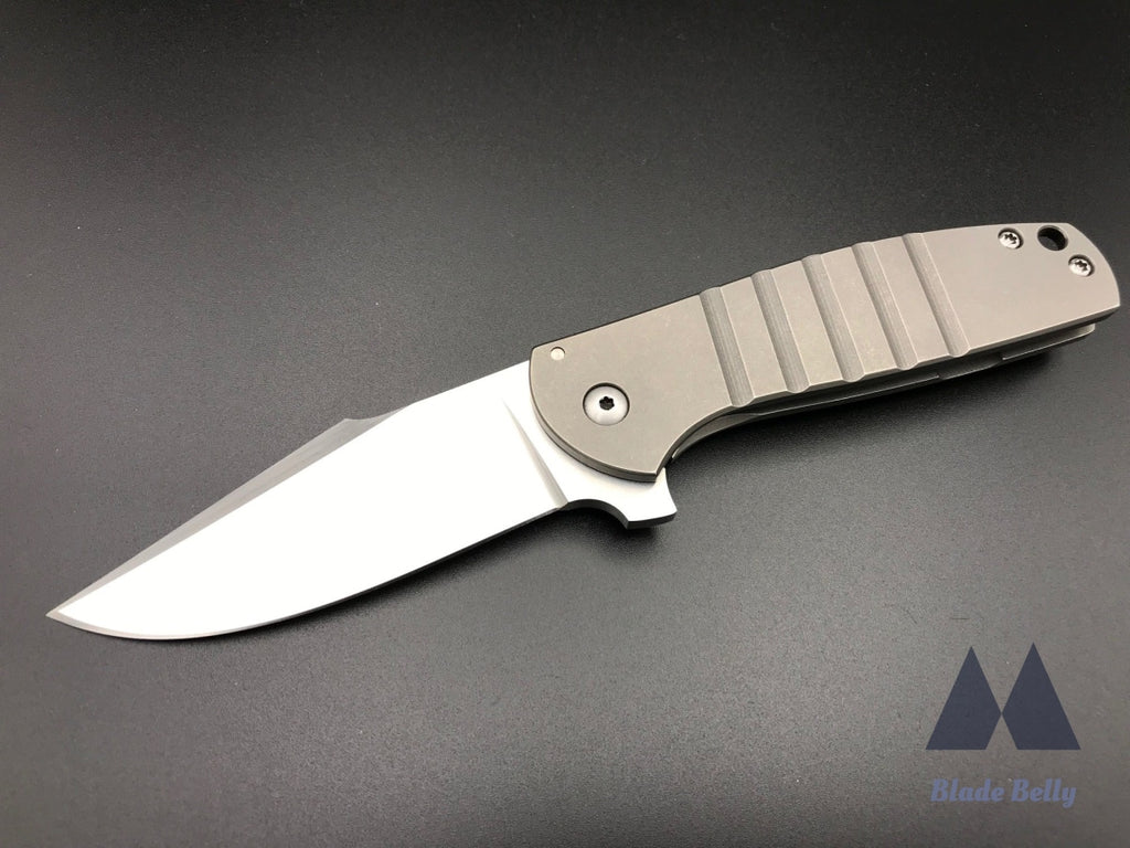 Ray Laconico Baby Bear - Satin Drop Point Stonewashed Grooved Ti Handles