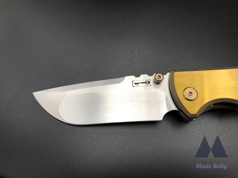 Chaves 229 By Fanatic Edge - Hand Rub Drop Point Polished Gold Scales And Electric Blue Clip