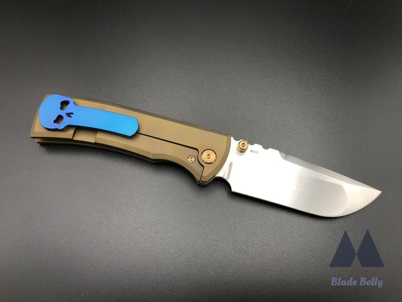 Chaves 229 By Fanatic Edge - Hand Rub Drop Point Polished Gold Scales And Electric Blue Clip