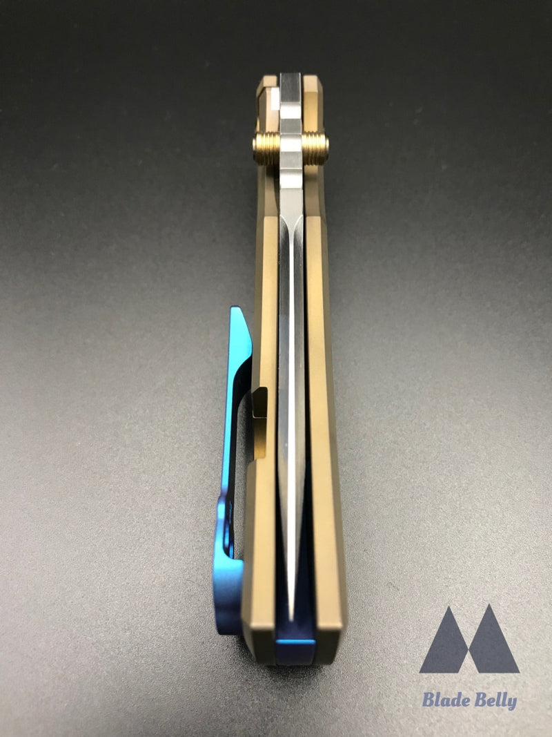 Chaves 229 By Fanatic Edge - Hand Rub Drop Point Polished Gold Scales And Electric Blue Clip