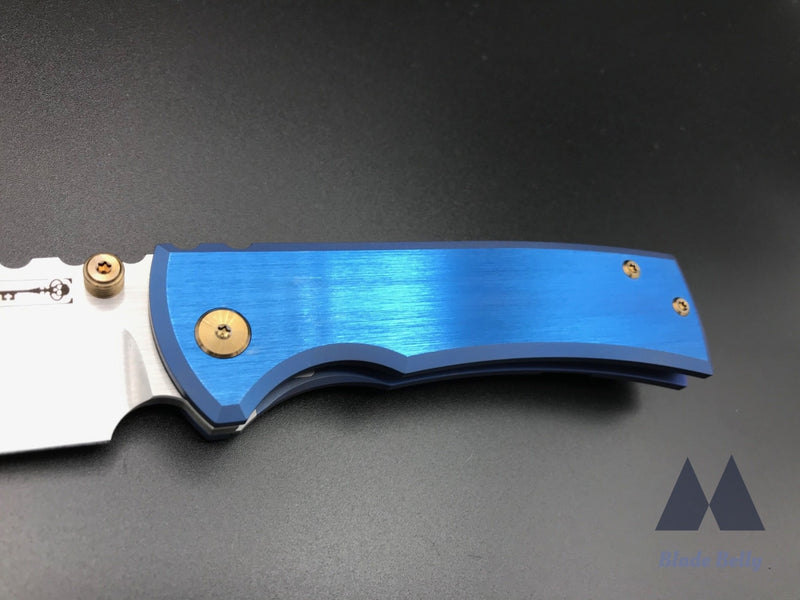 Chaves 229 By Fanatic Edge - Hand Rub Drop Point Polished Royal Blue Scales W/ Bronze Hardware