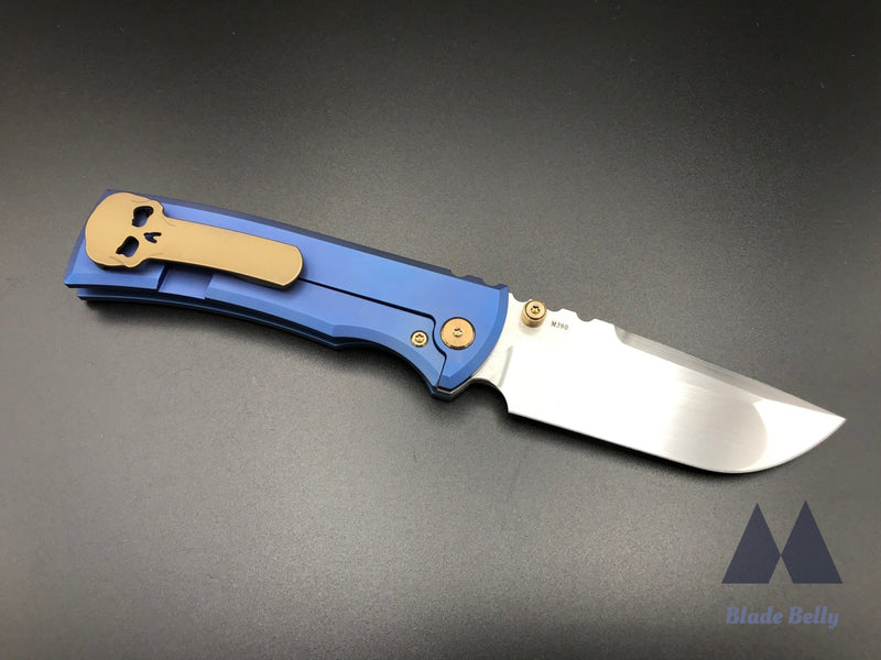 Chaves 229 By Fanatic Edge - Hand Rub Drop Point Polished Royal Blue Scales W/ Bronze Hardware