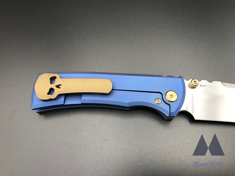 Chaves 229 By Fanatic Edge - Hand Rub Drop Point Polished Royal Blue Scales W/ Bronze Hardware