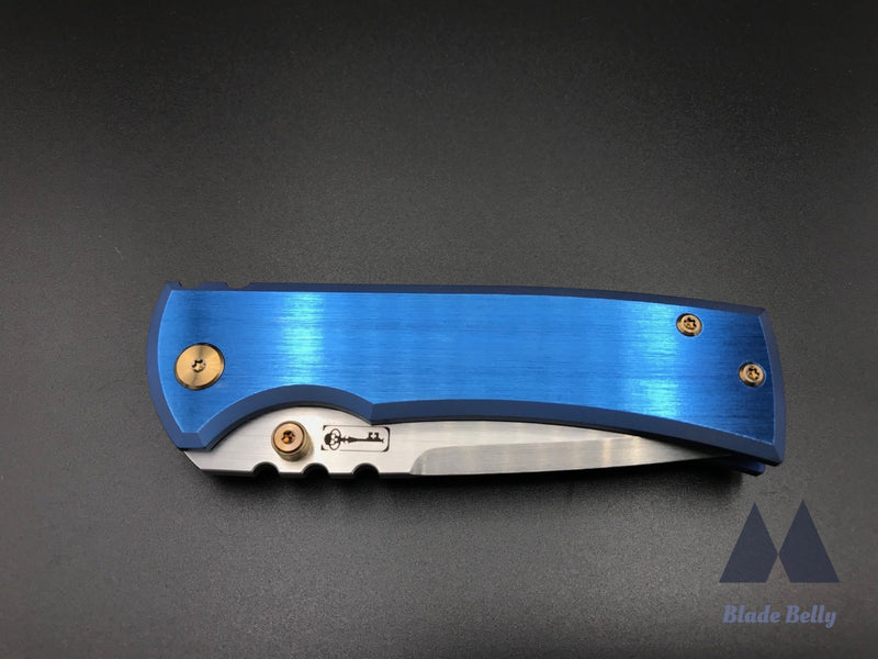 Chaves 229 By Fanatic Edge - Hand Rub Drop Point Polished Royal Blue Scales W/ Bronze Hardware