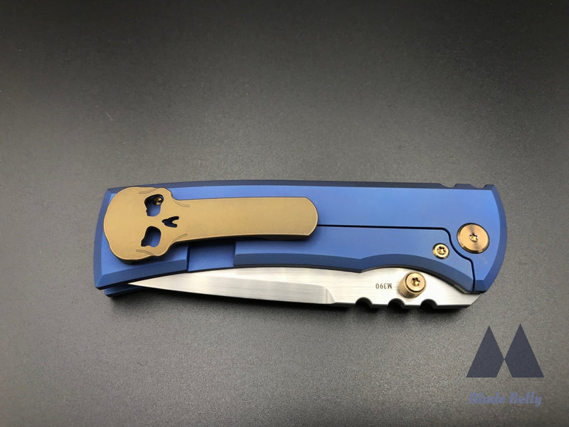 Chaves 229 By Fanatic Edge - Hand Rub Drop Point Polished Royal Blue Scales W/ Bronze Hardware