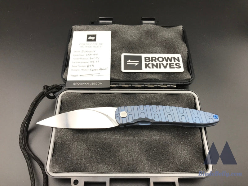 Craig Brown Exponent - Polished Stonewashed Blade W/ H Milled Pattern Blue Anodized Handles