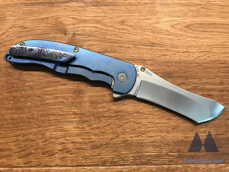 Grimsmo Norseman - Contoured Blue Handle Timascus Clip