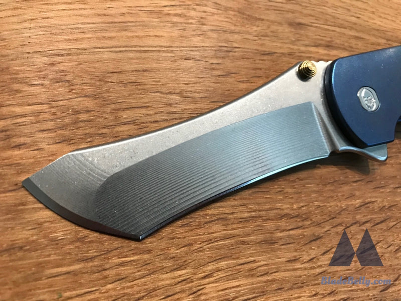 Grimsmo Norseman - Contoured Blue Handle Timascus Clip