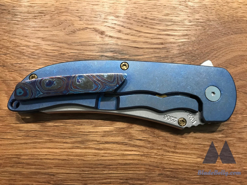 Grimsmo Norseman - Contoured Blue Handle Timascus Clip