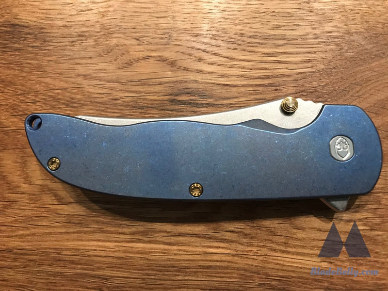 Grimsmo Norseman - Contoured Blue Handle Timascus Clip