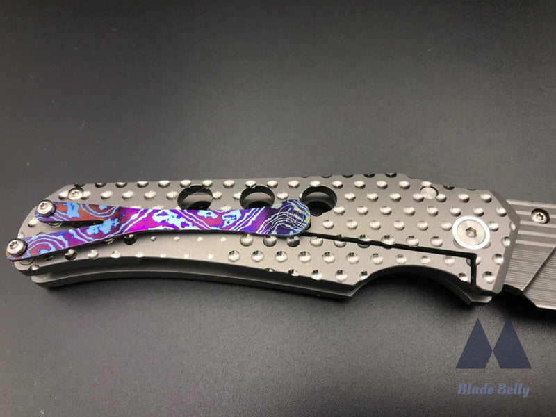 Jason Guthrie Scout - Bacon Damascus Wharncliffe W/ Raindrop Ti Handles And Timascus Clip