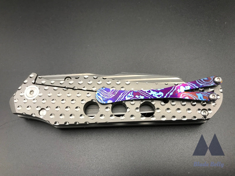 Jason Guthrie Scout - Bacon Damascus Wharncliffe W/ Raindrop Ti Handles And Timascus Clip