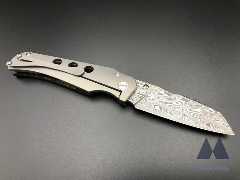 Jason Guthrie Scout - Damasteel Wharncliffe And Copper Shred Carbon Fiber Scales