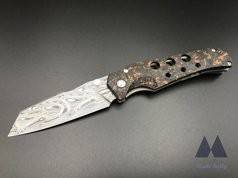 Jason Guthrie Scout - Damasteel Wharncliffe And Copper Shred Carbon Fiber Scales