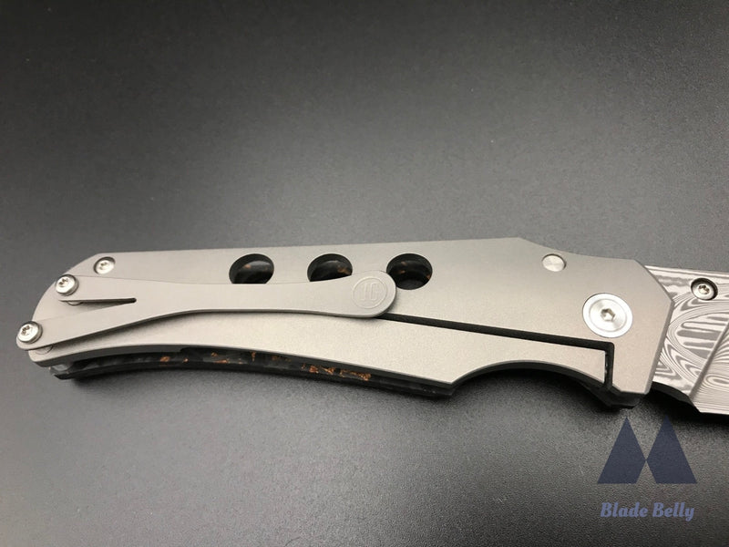 Jason Guthrie Scout - Damasteel Wharncliffe And Copper Shred Carbon Fiber Scales