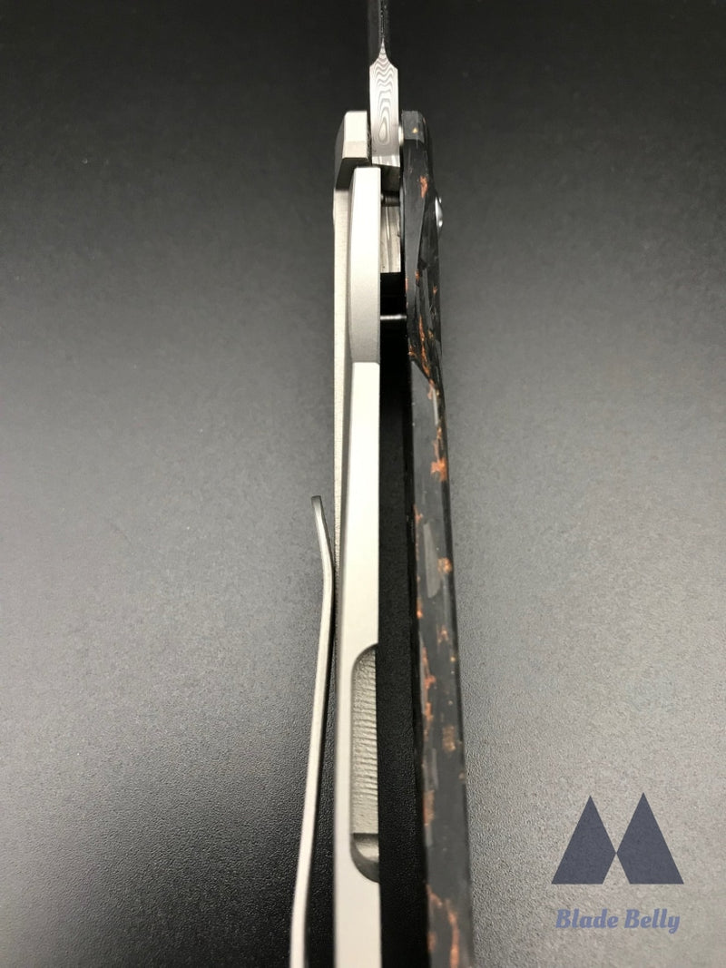 Jason Guthrie Scout - Damasteel Wharncliffe And Copper Shred Carbon Fiber Scales