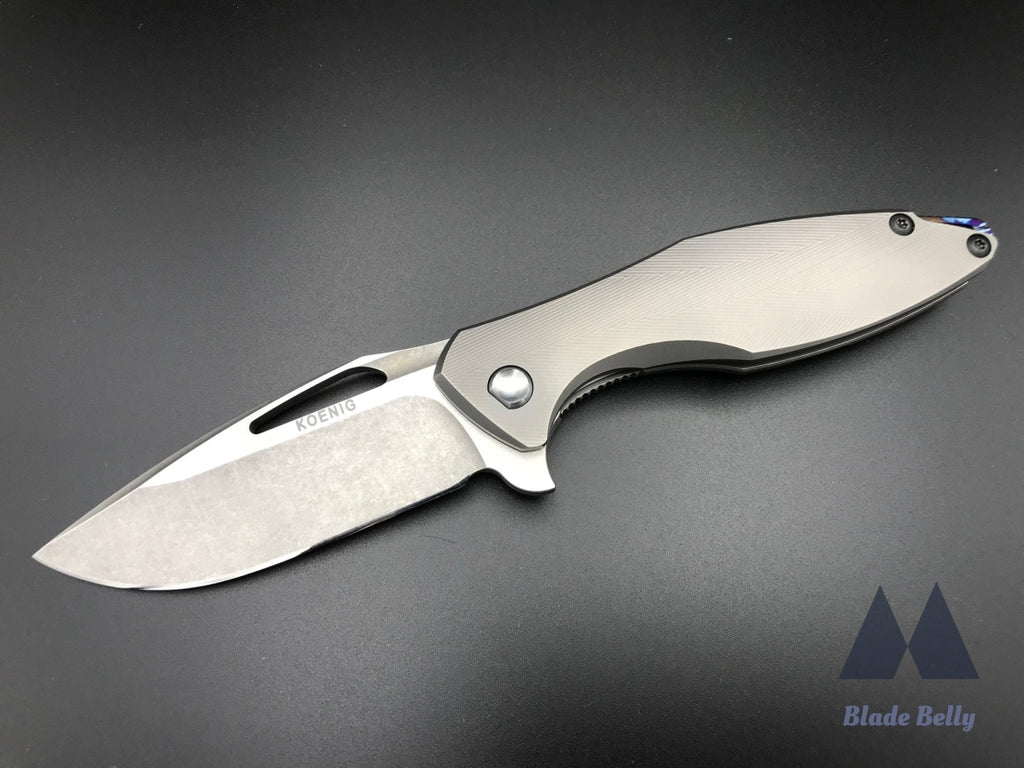 Koenig Arius - Burnished Blade W/ Satin Flats And Ti Handle Timascus Spacer