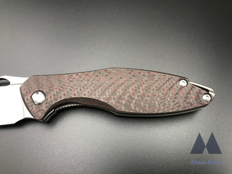 Koenig Arius - Flipper Delete Burnished Drop Point And Red Twill Carbon Fiber