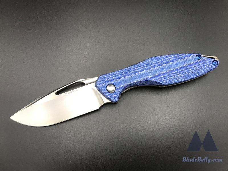 Koenig Arius - Hand Rub Drop Point Blue Twill Carbon Fiber And Anodized Polished Hardware