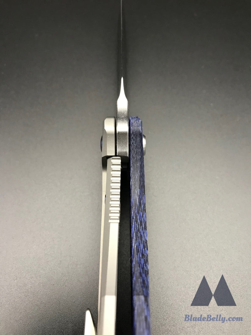 Koenig Arius - Hand Rub Drop Point Blue Twill Carbon Fiber And Anodized Polished Hardware