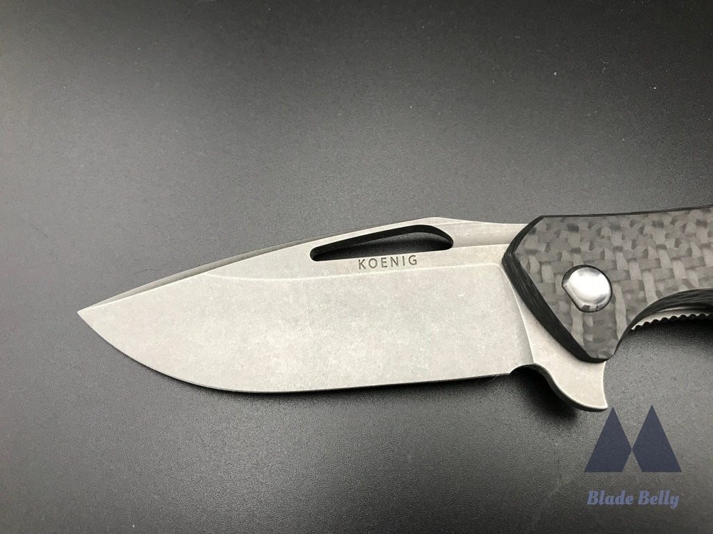 Koenig Arius - Stonewashed Drop Point Carbon Fiber Scales And Dlc Hardware