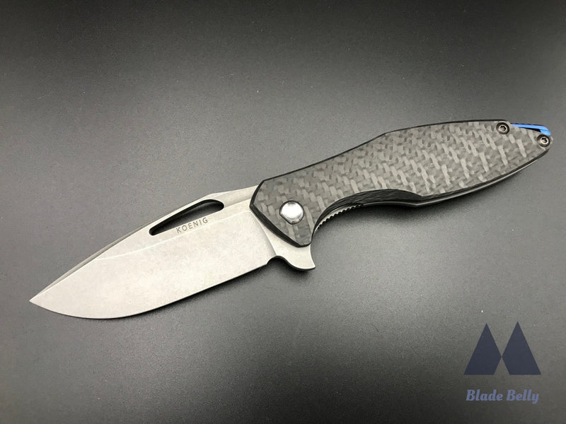 Koenig Arius - Stonewashed Drop Point Carbon Fiber Scales And Dlc Hardware