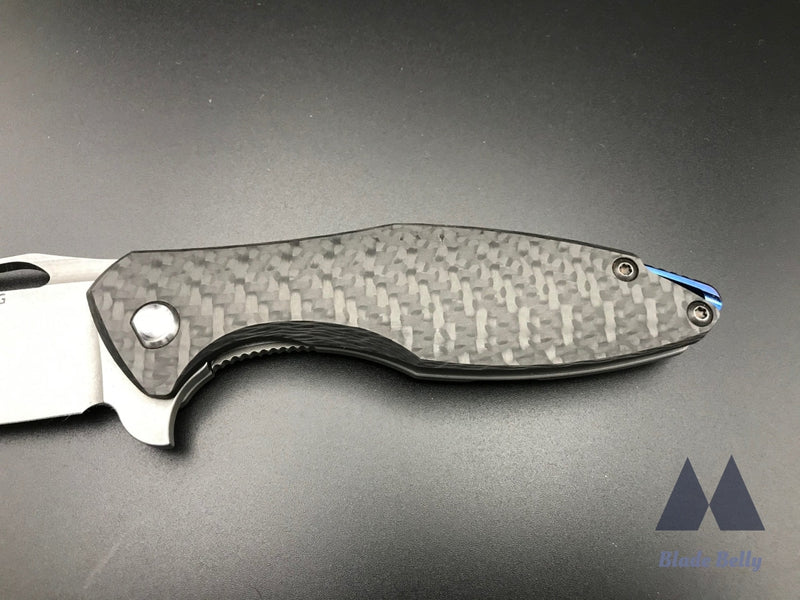 Koenig Arius - Stonewashed Drop Point Carbon Fiber Scales And Dlc Hardware