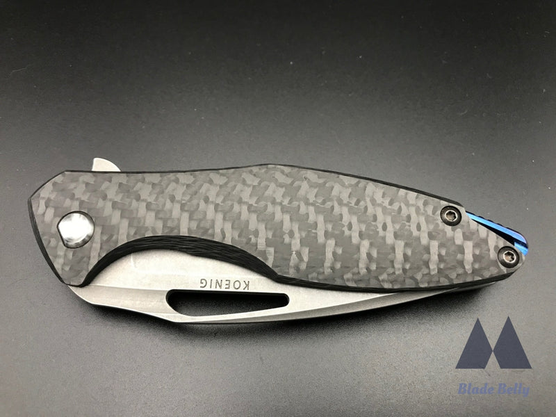 Koenig Arius - Stonewashed Drop Point Carbon Fiber Scales And Dlc Hardware