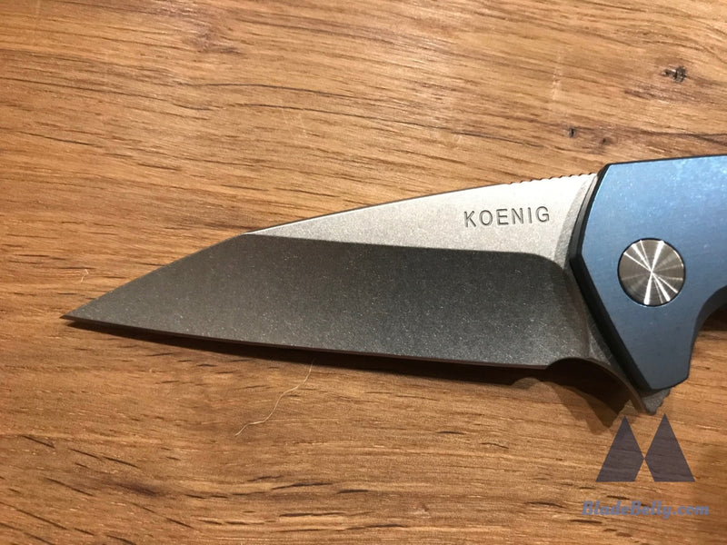 Koenig Mini Goblin - Brightwash Satin Flats Anodized Blue Handle