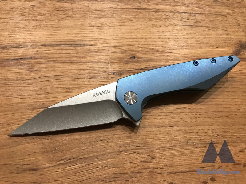 Koenig Mini Goblin - Brightwash Satin Flats Anodized Blue Handle