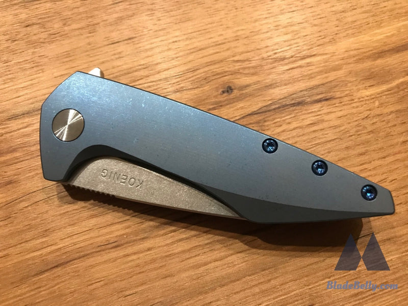 Koenig Mini Goblin - Brightwash Satin Flats Anodized Blue Handle