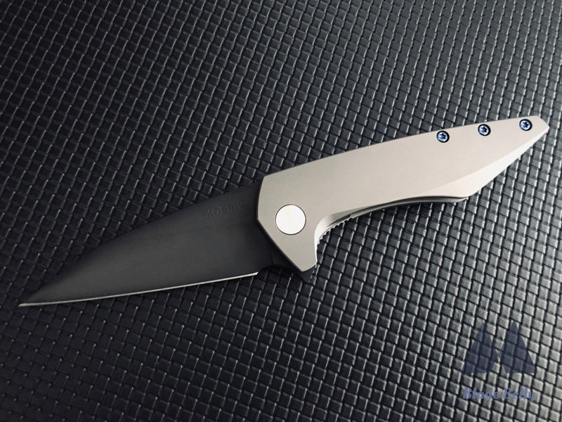 Koenig Mini Goblin - Dlc Wharncliffe And Ti Handles W/ Blue Hardware