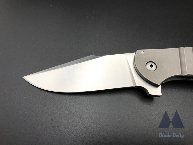 Ray Laconico Baby Bear - Satin Drop Point Stonewashed Grooved Ti Handles