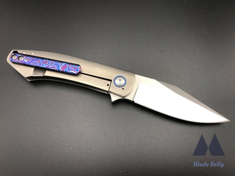 Ray Laconico Minpin- Hand Rub Satin Drop Point Egg Shell Handles W/ Speed Holes And Timascus Clip