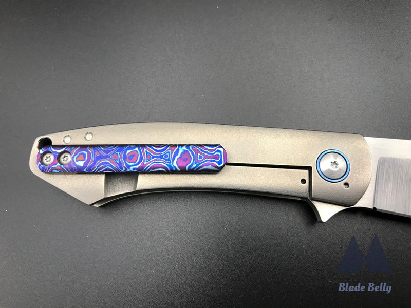 Ray Laconico Minpin- Hand Rub Satin Drop Point Egg Shell Handles W/ Speed Holes And Timascus Clip