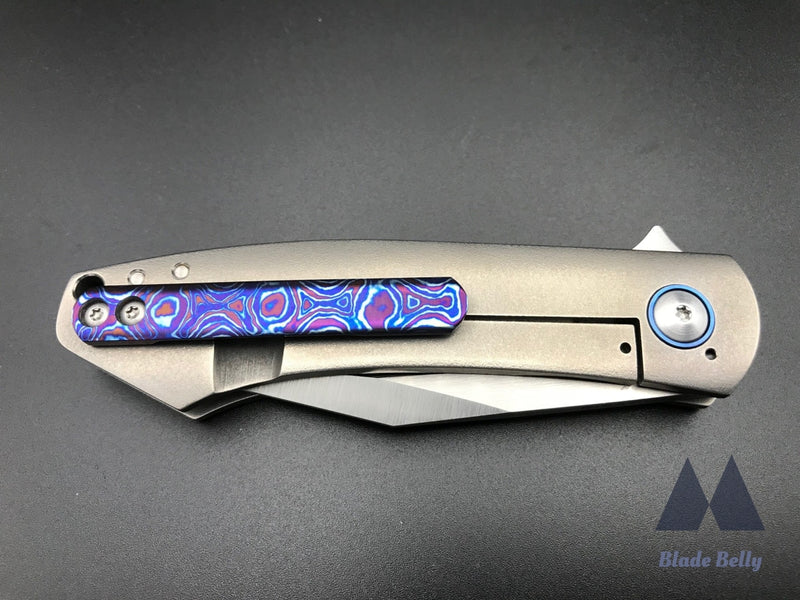 Ray Laconico Minpin- Hand Rub Satin Drop Point Egg Shell Handles W/ Speed Holes And Timascus Clip