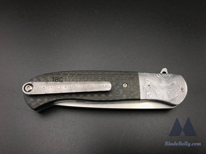 Trevor Burger Atlas Plus - Hand Rub Blade Damasteel Bolsters And Clip W/ Carbon Fiber Scales