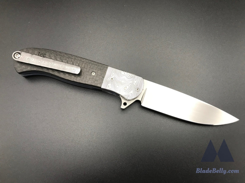 Trevor Burger Atlas Plus - Hand Rub Blade Damasteel Bolsters And Clip W/ Carbon Fiber Scales