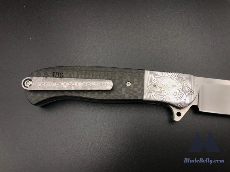 Trevor Burger Atlas Plus - Hand Rub Blade Damasteel Bolsters And Clip W/ Carbon Fiber Scales