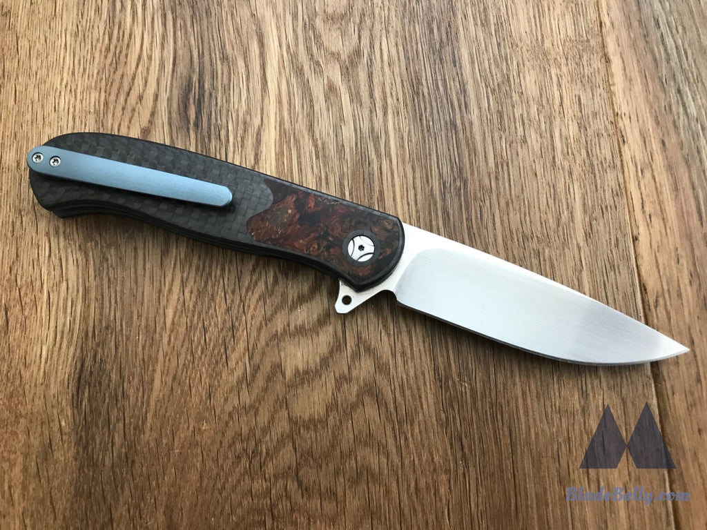 Trevor Burger Atlas Plus - M390 Drop Point Spalted Oak Burl Carbon Fiber