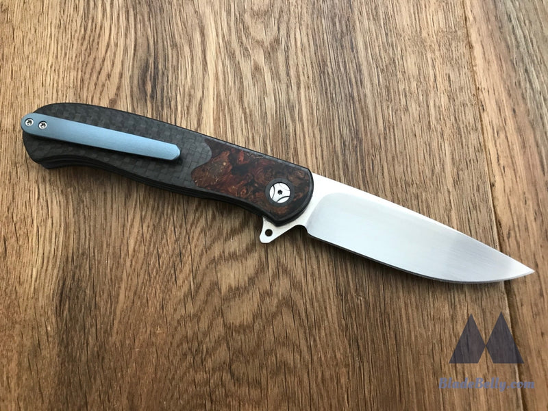 Trevor Burger Atlas Plus - M390 Drop Point Spalted Oak Burl Carbon Fiber