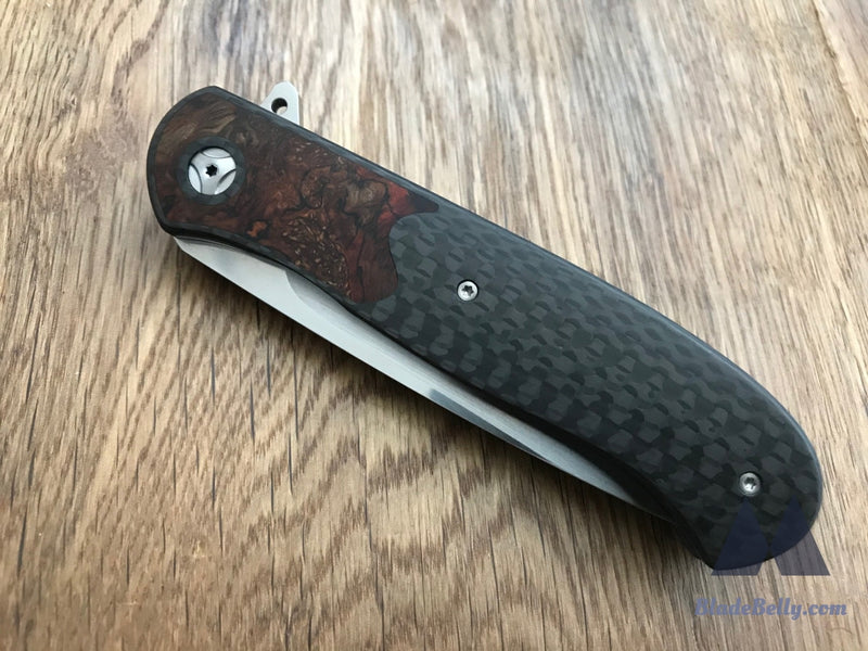 Trevor Burger Atlas Plus - M390 Drop Point Spalted Oak Burl Carbon Fiber