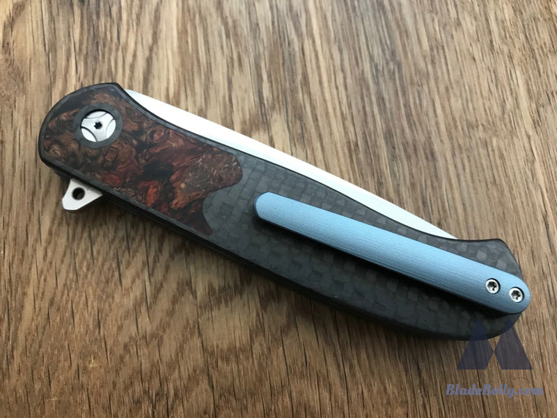 Trevor Burger Atlas Plus - M390 Drop Point Spalted Oak Burl Carbon Fiber