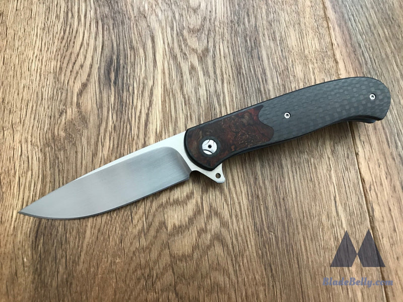 Trevor Burger Atlas Plus - M390 Drop Point Spalted Oak Burl Carbon Fiber