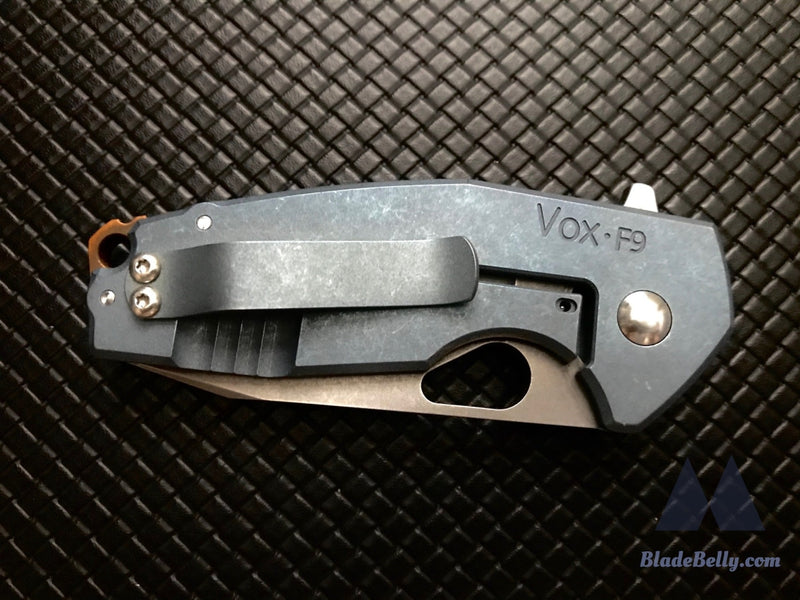 Vox Knives F9 - Stonewashed Blade Tumbled Blue Handles